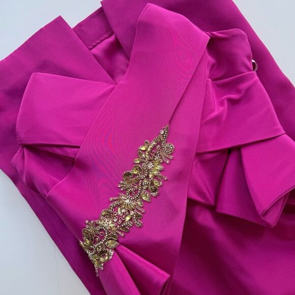 NWT Marchesa Notte Lipstick Pink Sculpted Silk Crepe Strapless Gown Maxi Dress 4 - Picture 9 of 16